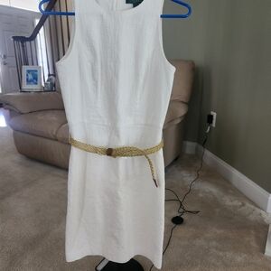 Elegant White Sleeveless Dress with Gold Belt